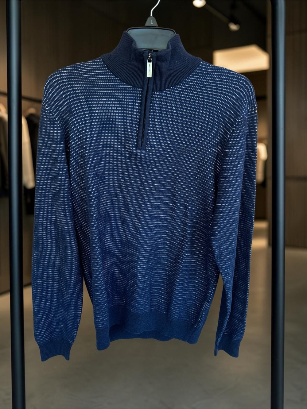 Perry Ellis Men’s Mock Neck Knitted Quarter Zip Long Sleeve Sweater Blue $90 - M